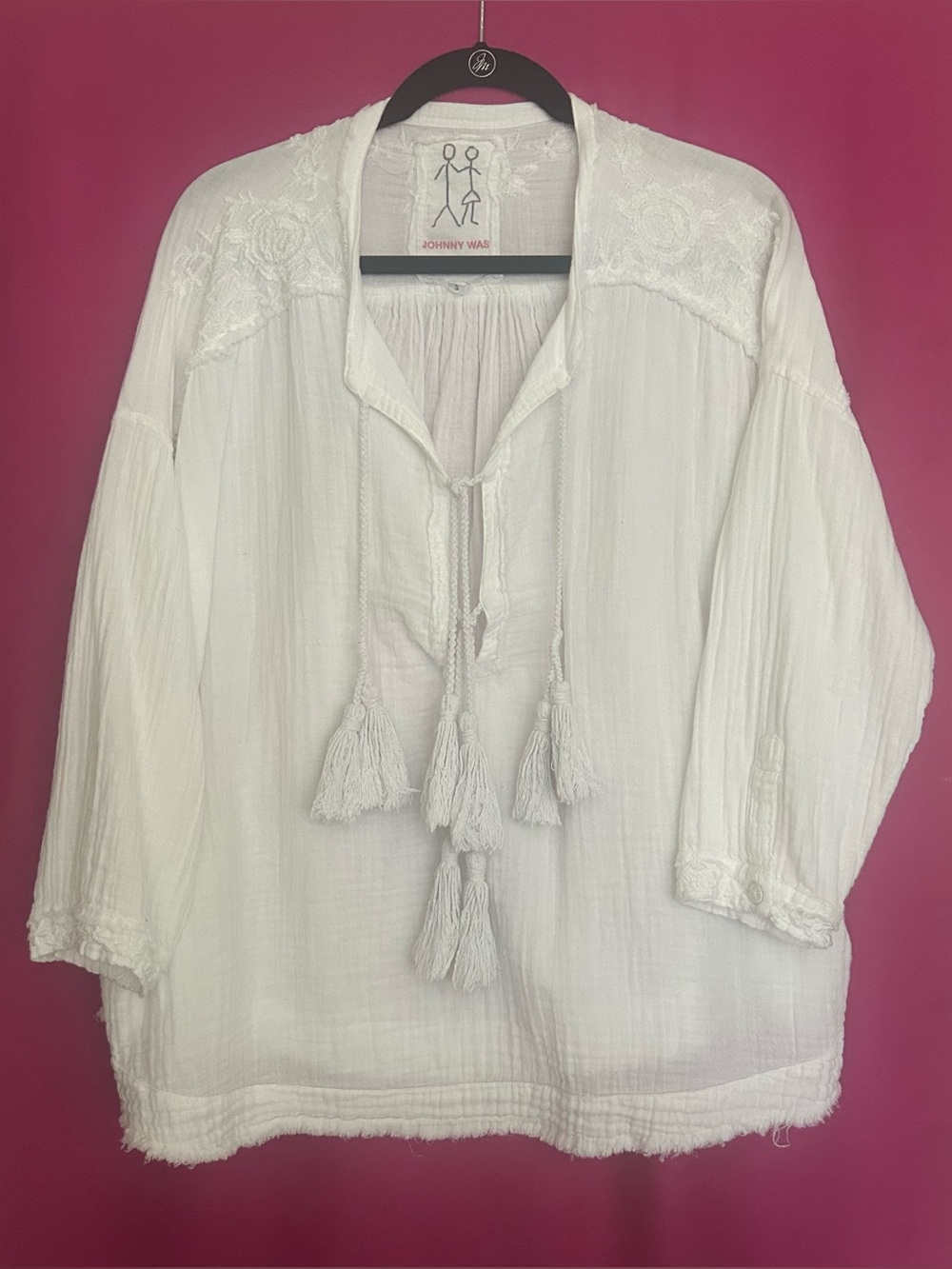Johnny Was White Gauze Tassel Tunic / Cover-up - Picture 2 of 7